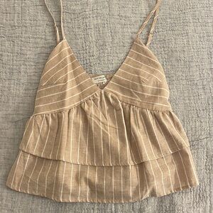 Beautiful Tan and White Linen and Cotton Sleeveless Top